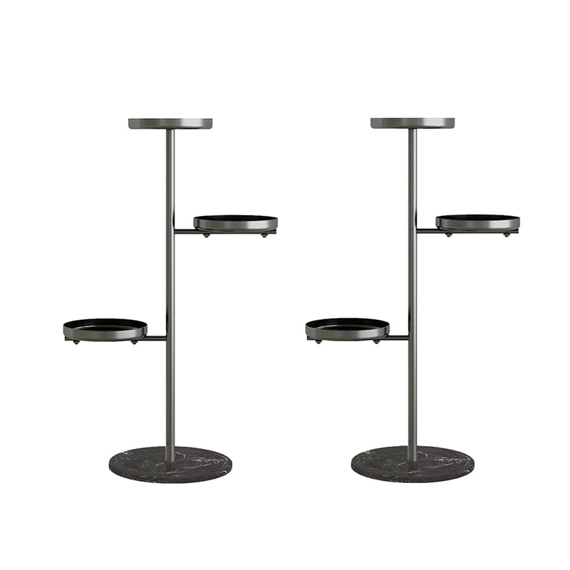 2X 3 Tier Metal Round Plant Stand With Marble Base Black 32x22x88cm