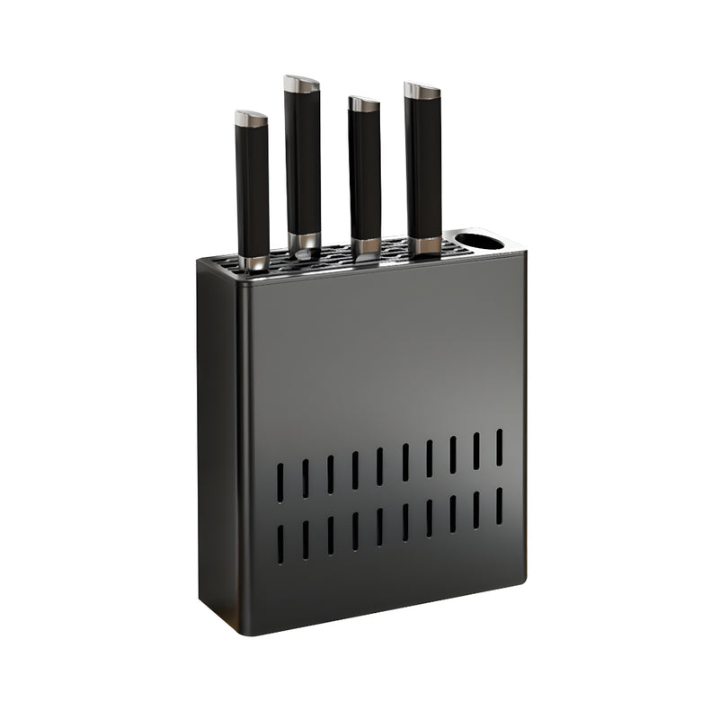 Wall Mounted Kitchen Knife Storage Rack Aluminum Rust Proof Black 24x18x7.5cm