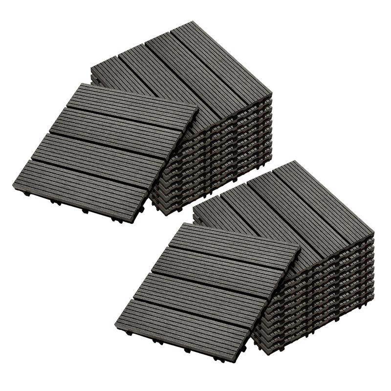 2X 11 pcs Grey Wooden Composite Decking Tiles Outdoor Slip Resistant Flooring