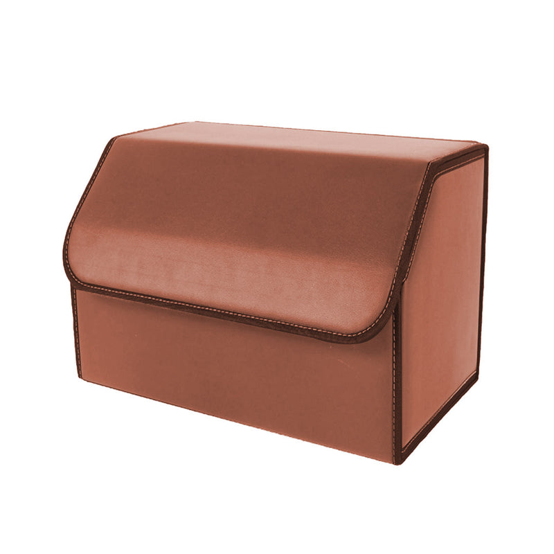 Leather Car Boot Organizer Foldable Storage Box Medium Black Red Stitch