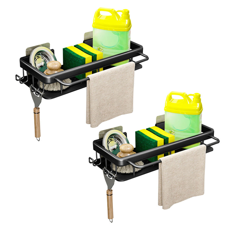 2X 34cm Aluminum Kitchen Sink Storage Rack Black Adhesive Space Saving