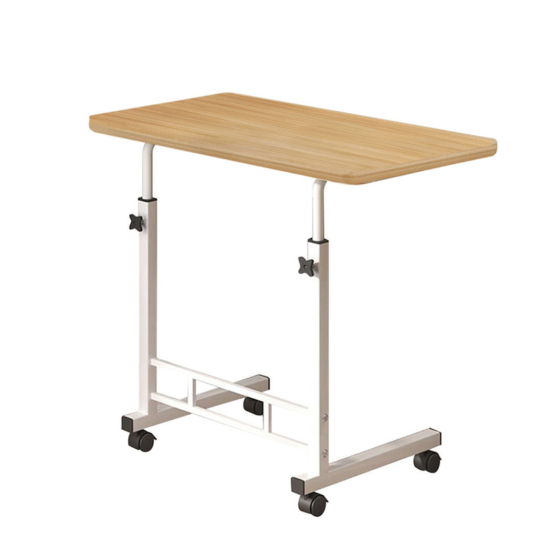 Walnut Bedside Table 40x80cm With Wheels White Metal Frame Laptop Desk