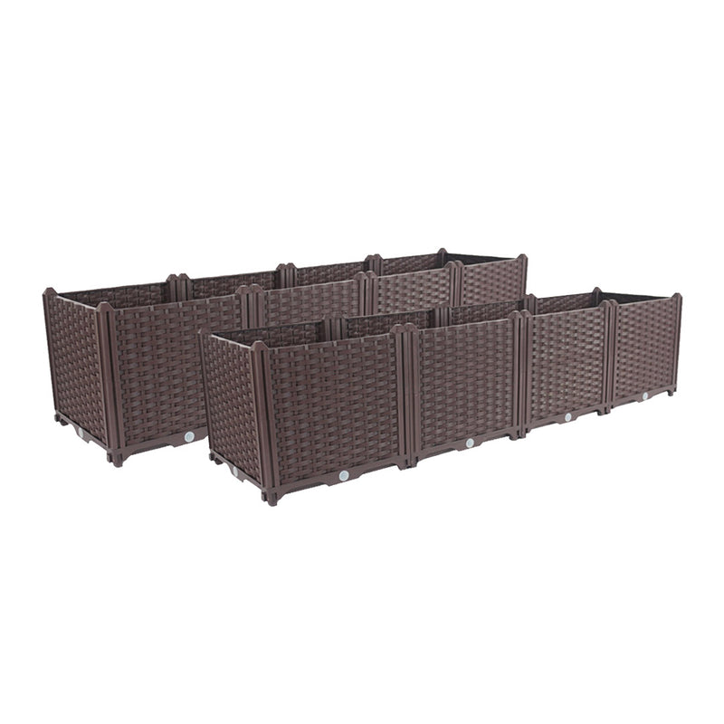2X 160cm Raised Planter Box Dark Brown Plastic Self-Watering Garden Bed