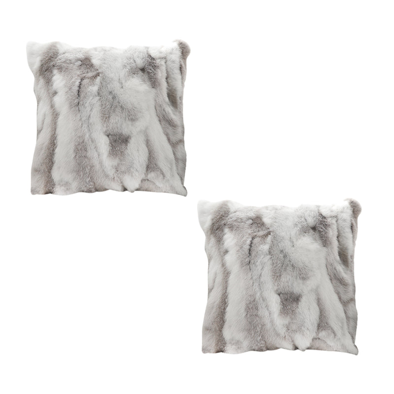 2X Floral Gray Rabbit Fur Throw Pillow 40x45x14CM Square Plush Cozy