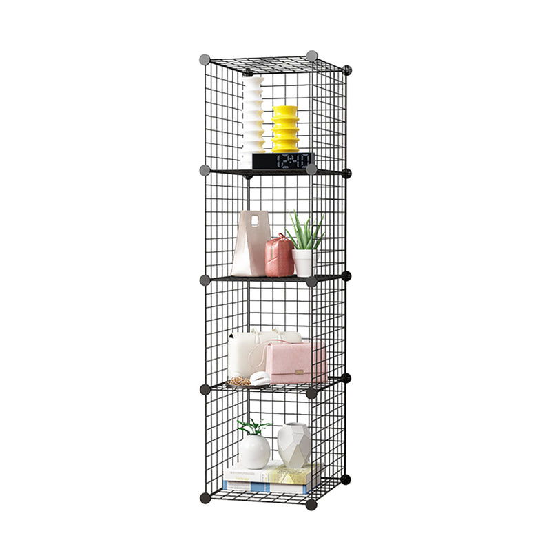 Black Portable 4 Tier Cube Storage Organizer Iron Mesh Foldable Space Saver