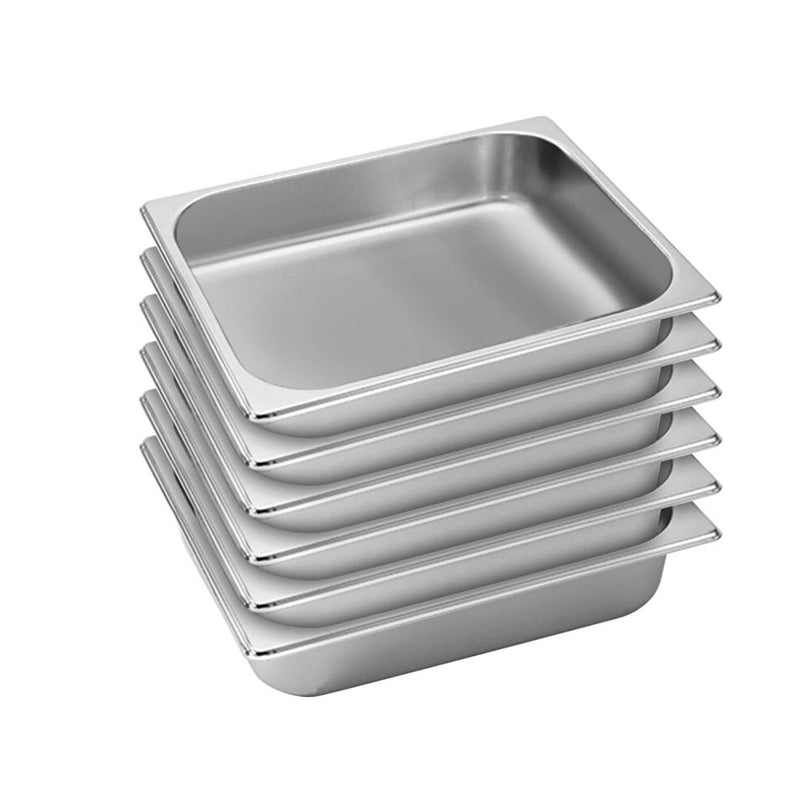6X Gastronorm 1/2 Size Pan Stainless Steel 27x33x6.5cm Deep Stackable