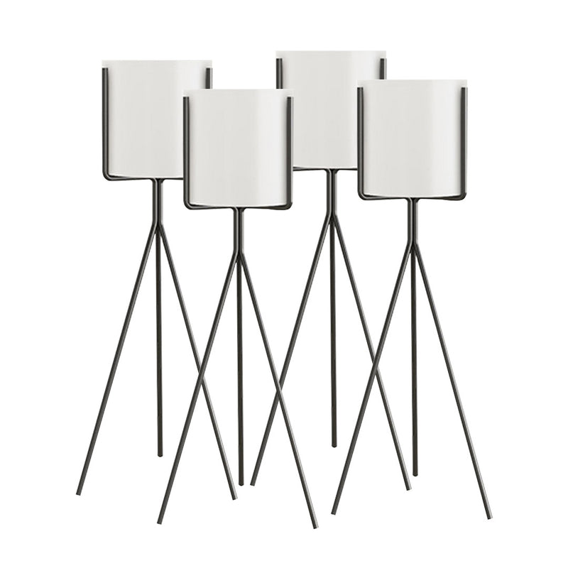 4X Tripod Plant Stand Enamel Metal White Pot Black Iron Legs 60cm