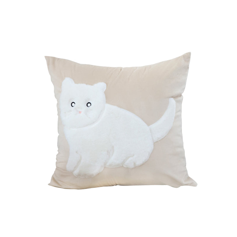 45cm Light Tan Square Throw Pillow Soft White Cat Design Polyester Decor