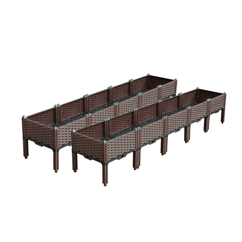 2X 200cm Raised Garden Bed Polypropylene Self Watering 15cm Depth Dark Brown