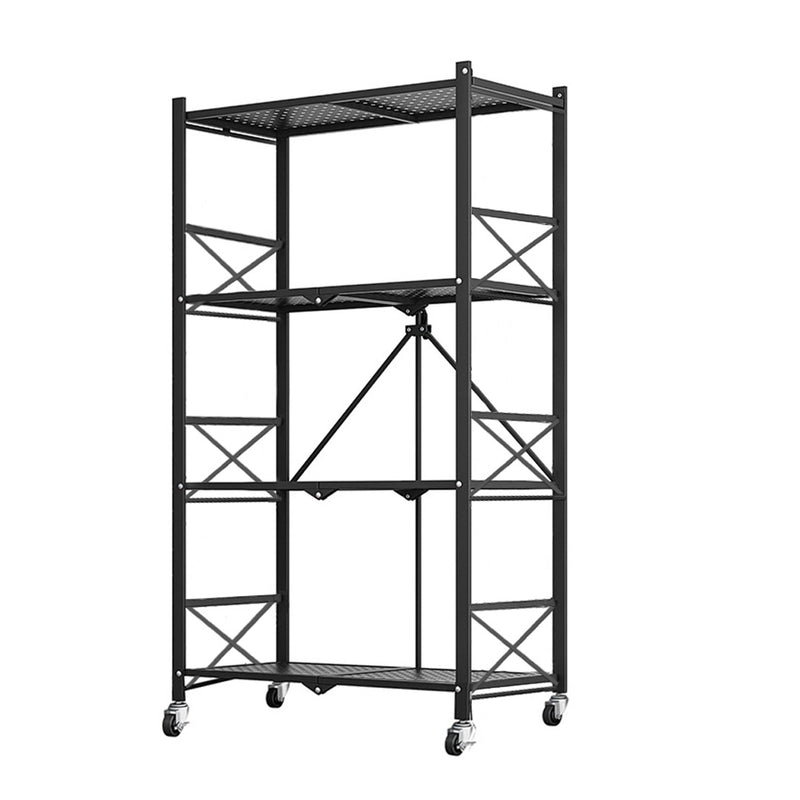 4 Tier Foldable Carbon Steel Storage Cart With Wheels Black 20kg Per Shelf