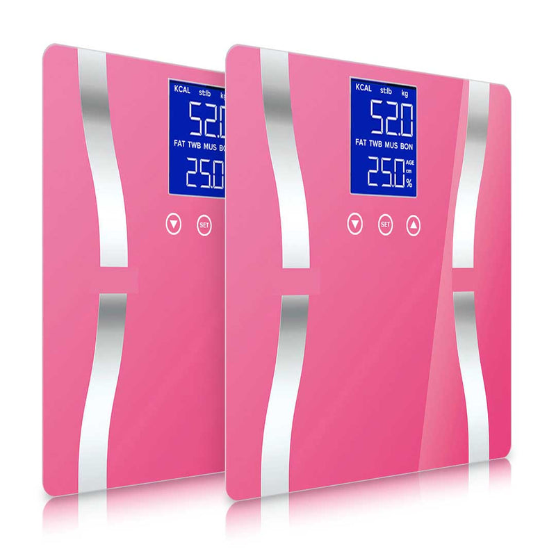 2X Glass Lcd Digital Body Fat Scale 180kg 5 Mode 30cm Pink