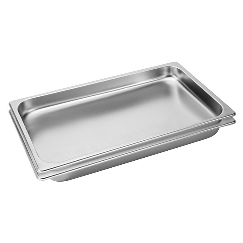 2X Full Size 1/1 Gastronorm Pan Stackable 53cm X 32.5cm X 4cm Stainless Steel