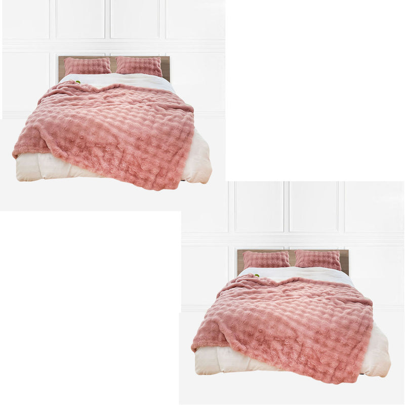 2X Plush Polyester Throw Blanket 200x230cm Pink Super Soft Fluffy