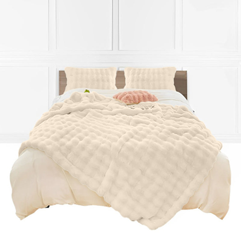 160X200cm Synthetic Rabbit Fur Throw Blanket Double Layer Polyester Light Camel