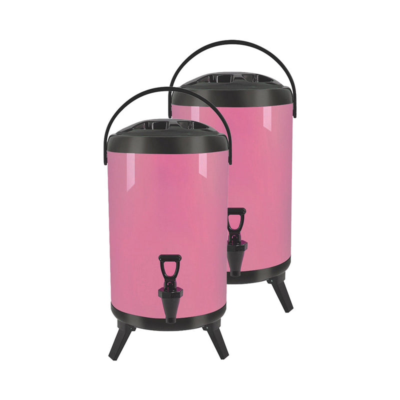 2X 12L Stainless Steel Insulated Milk Tea Beverage Dispenser Faucet Pink