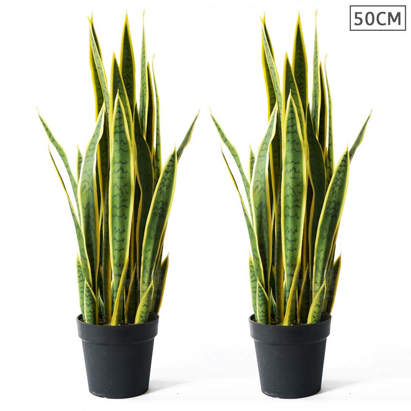2X 50cm Artificial Yellow Edge Tiger Plant Realistic Indoor Decoration Pot
