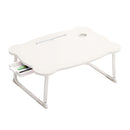 White Portable Bed Desk Adjustable Folding with Drawer and Cup Holder 60x48x28cm