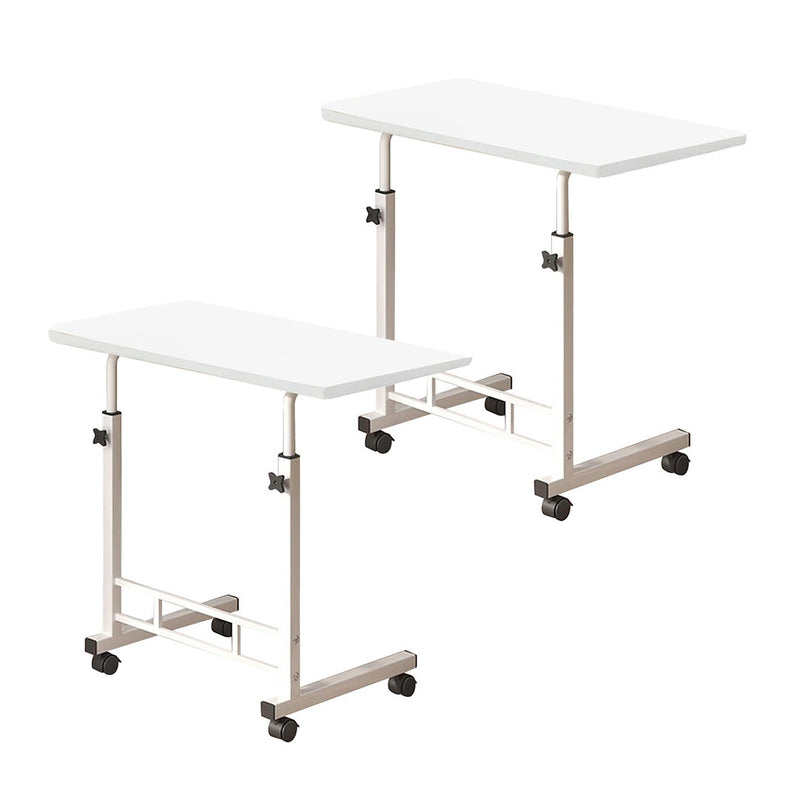 2X 40x80cm White Movable Bedside Table Walnut Top Student Desk with Wheels