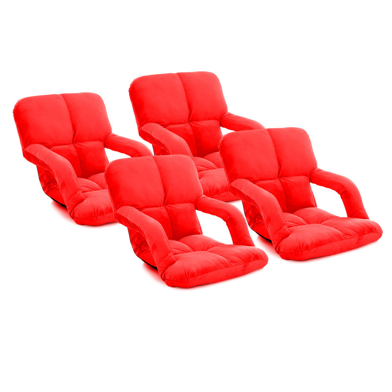 4X Flannel Foldable Floor Recliner Chair 95x55x14cm 5 Position Red Armrest