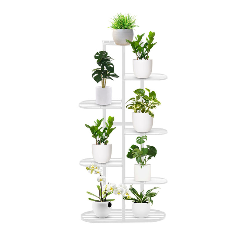 7 Tier 8 Pots Metal Plant Rack Stand Tall White Indoor Outdoor Display Holder