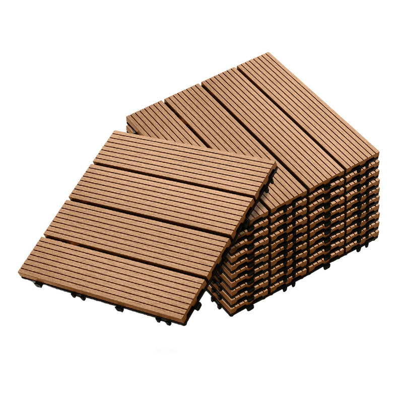 11 pcs Wooden Composite Decking Tiles 30X30X2.2cm Coffee Interlocking