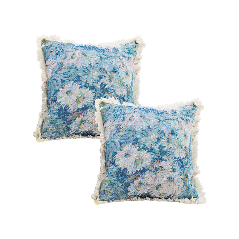 2X Velvet Floral Needlepoint Cushion 45x45cm Multicolor Shabby Chic Decor