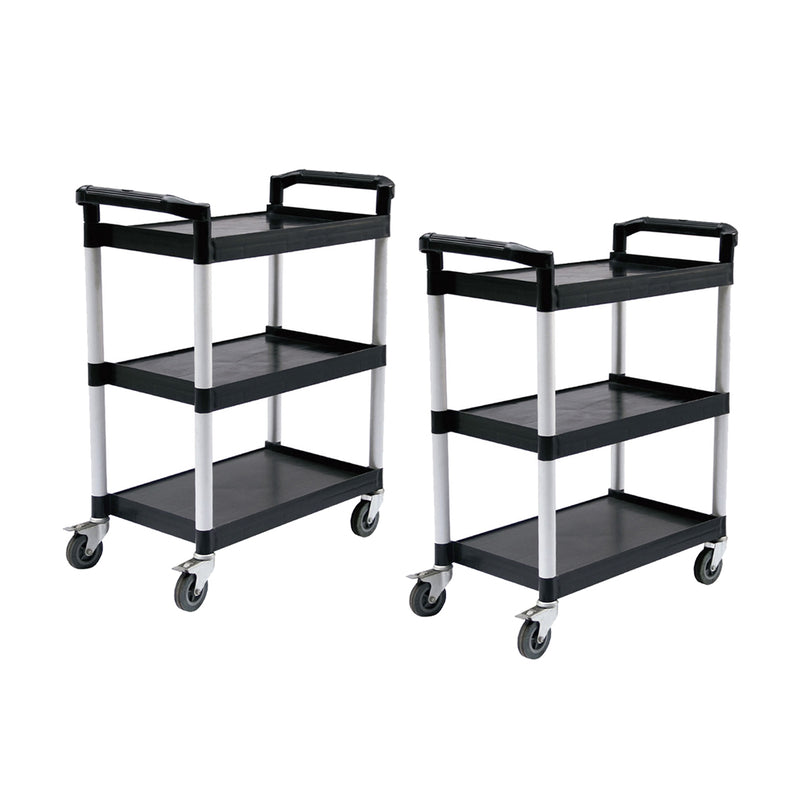 2X 3 Tier Kitchen Cart PVC Metal 830x420x950mm Black 40kg Each Tier Wheels