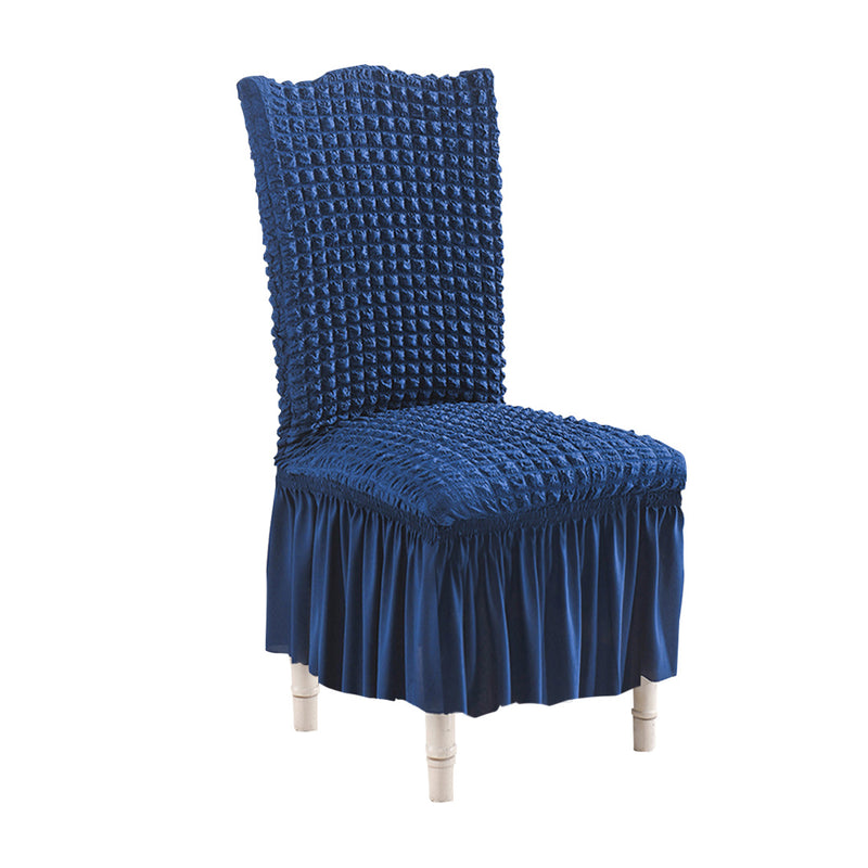 Blue Polyester Stretch Chair Cover Ruffle Skirt Seat Protector Fits 45 To 60Cm