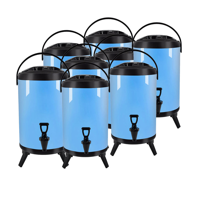 8X 12L Stainless Steel Insulated Milk Tea Dispenser With Faucet Blue