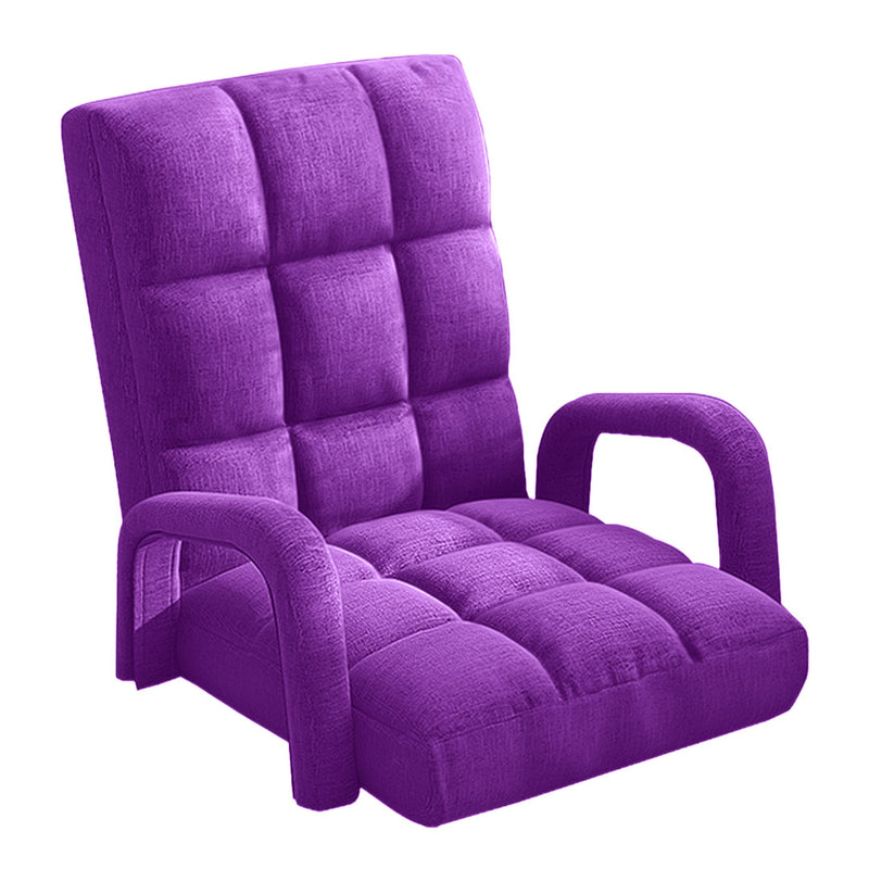 Foldable Purple Floor Lounge Recliner Chair Linen Adjustable 5 Positions