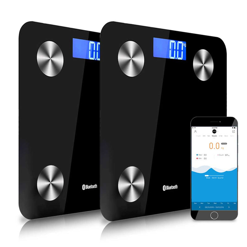 2X Wireless Smart Body Fat Scale 3kg To 180kg Black 8 Mode Lcd
