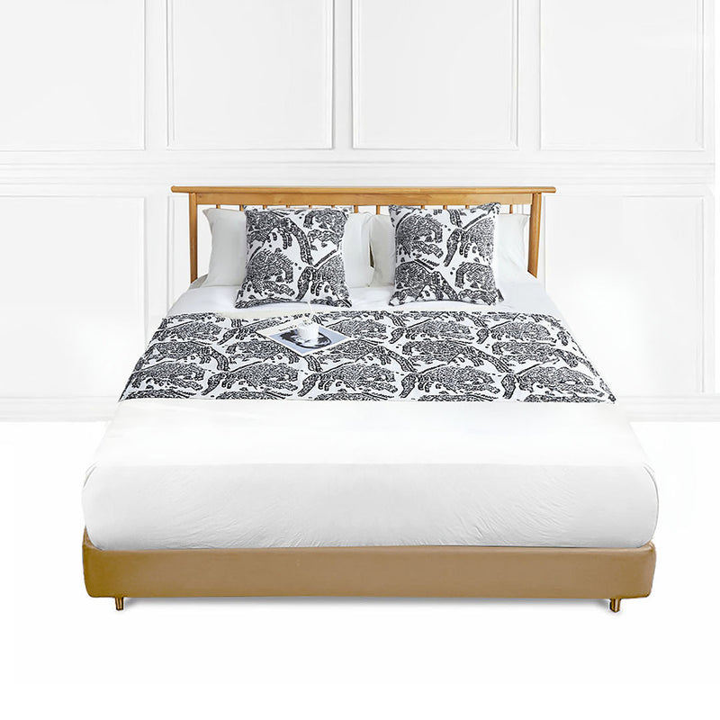 Bed Scarf Runner With 2 Cushions Polyester 70x240cm Black Set of 3 1.8m
