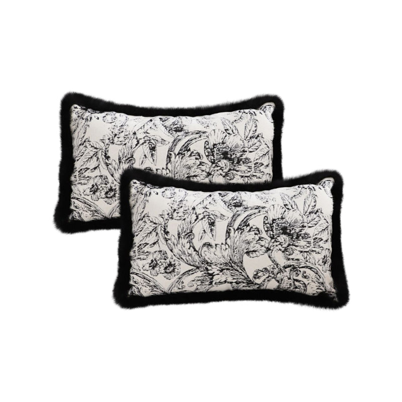 2X Velvet Embroidered Throw Pillow 30x50cm Plush Multicolor Victorian Rose