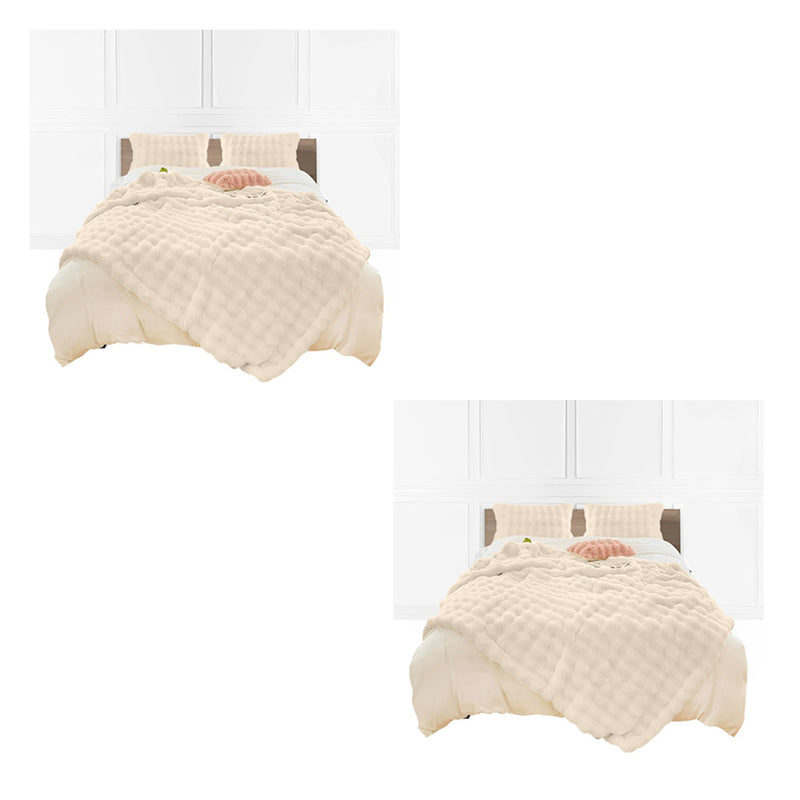 2X 160X200cm Double Layer Rabbit Fur Throw Blanket Polyester Light Camel