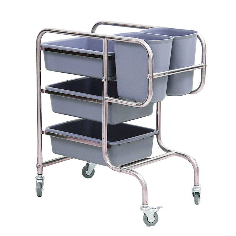 3 Tier PVC Food Trolley Cart 80x43x89cm With 5 Buckets Kitchen Utility
