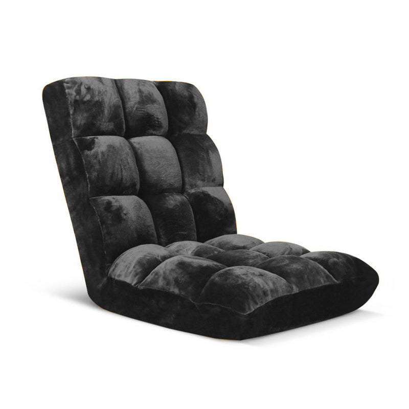 Floor Recliner Lounge Sofa Bed Folding Chair Flannel Adjustable Cushions Black