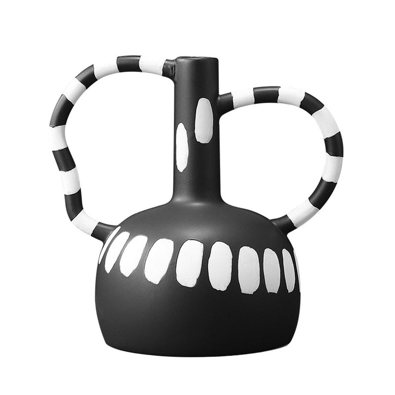 Ceramic Ornament Vase 26.5x17x25cm Polka Dot Handmade Black And White