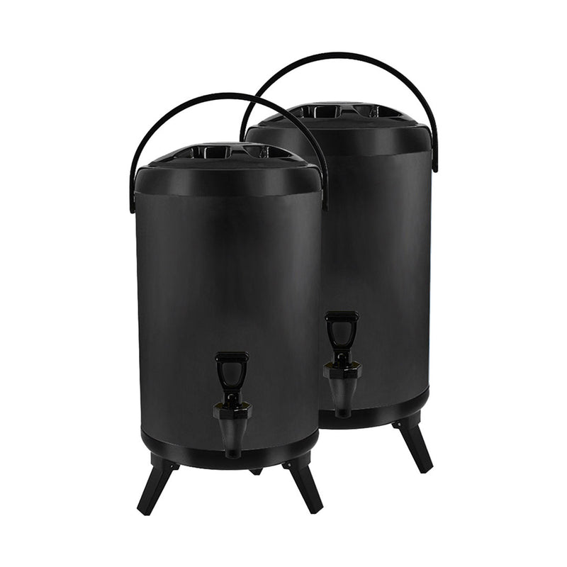 2X 12L Stainless Steel Insulated Hot Cold Beverage Dispenser Faucet Black
