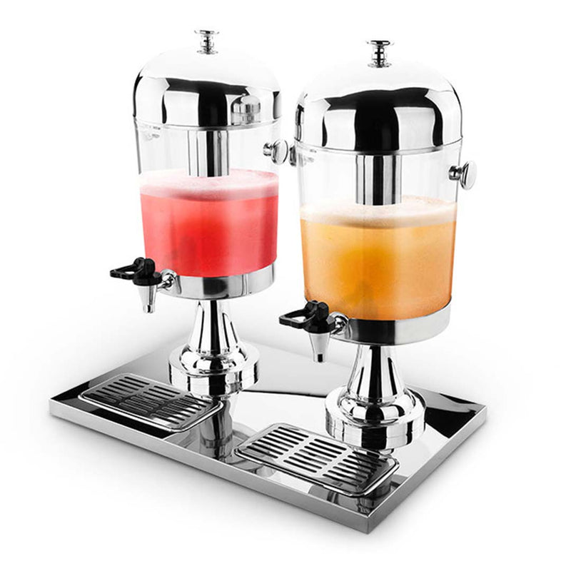 Dual 8L Beverage Dispensers Stainless Steel With Ice Tube and Drip Tray
