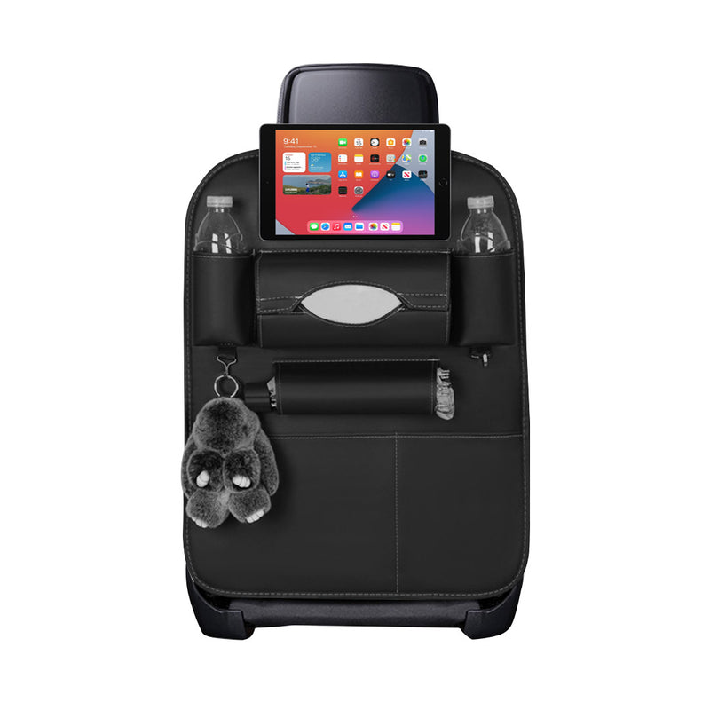 PVC Leather Car Back Seat Storage Organizer Multi-Pocket iPad Holder Black