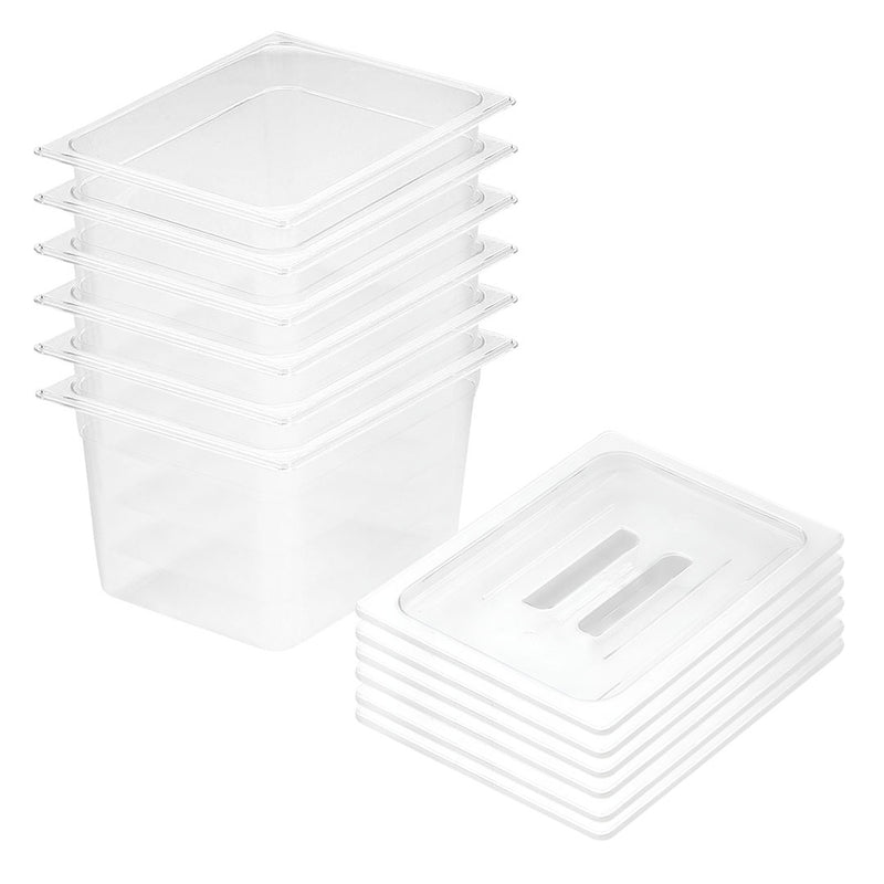 Bundle of 6 Gastronorm Polycarbonate Pans 200mm With Lids Clear