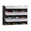 6 Tier 3 Column Shoe Rack Organizer Stackable Black Plastic With Cover