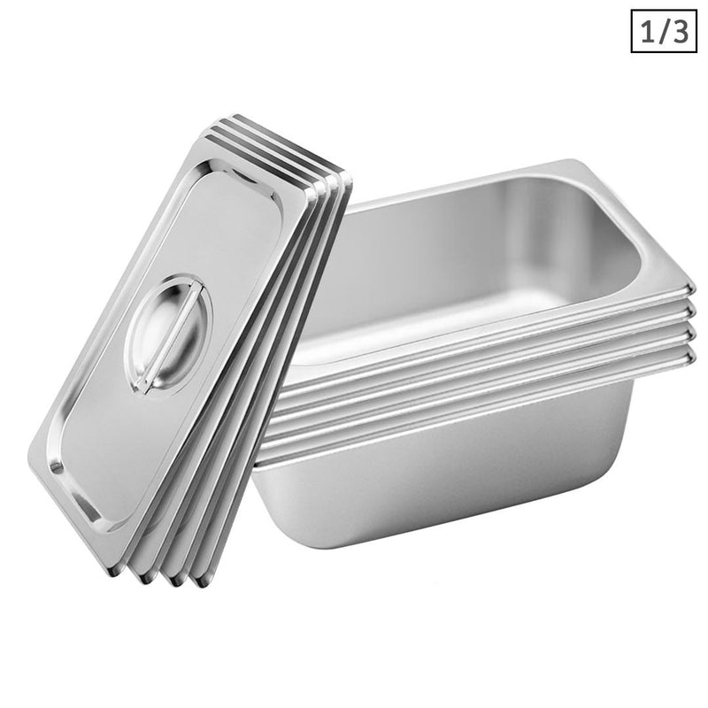 4X Stainless Steel Gastronorm Pan Full Size 1/3 10cm Deep With Lid