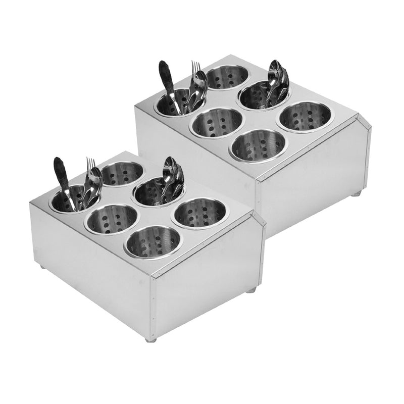 2X 18/10 Stainless Steel Commercial Rectangular Cutlery Holder 6 Holes