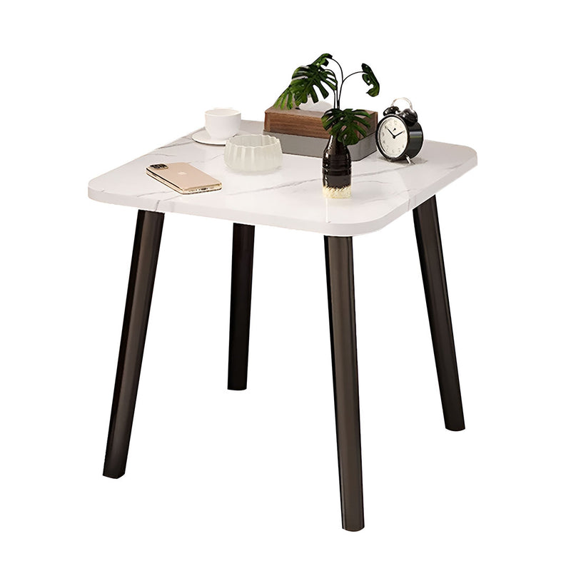 40cm White Ceramic Side Table Stone Pattern Black Metal Legs