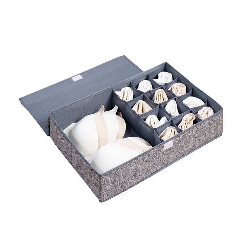 Flip Top Foldable Underwear Storage Box Grey 44x29x13cm Stackable Organiser