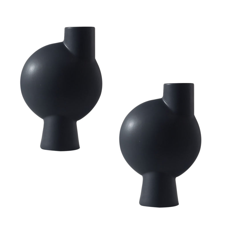 2X Ceramic Modern Abstract Vase 17.8x6.3x26.7cm Narrow Neck Black