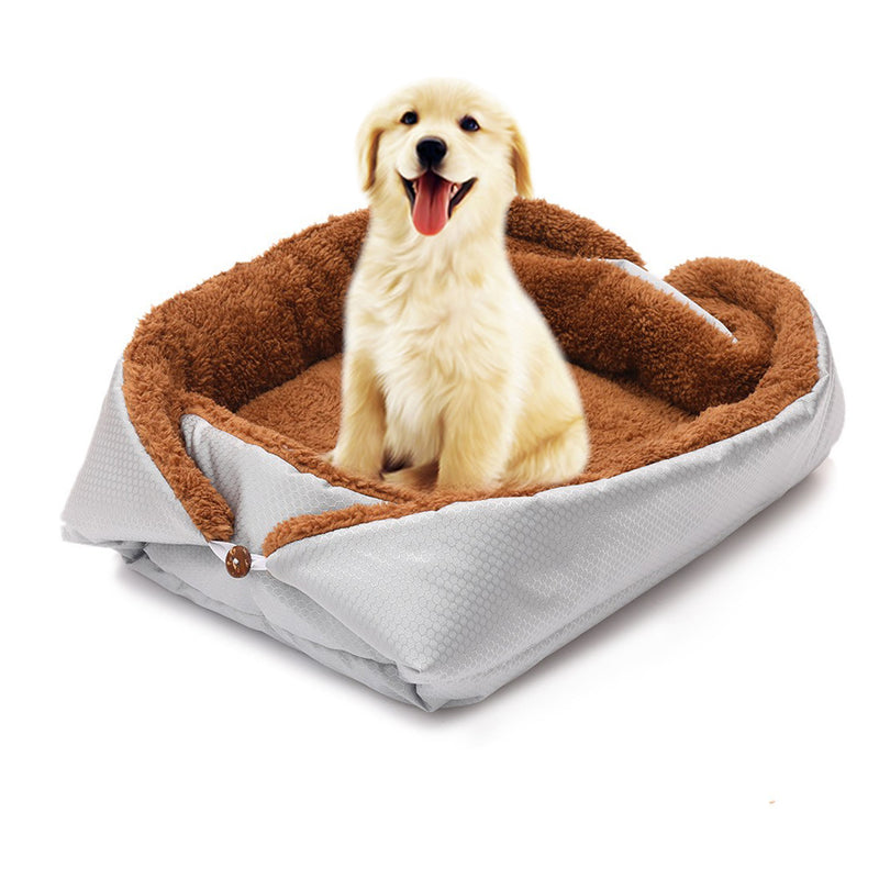 Dual Purpose Plush Cloth Pet Bed Mat 40cmx26cmx13cm Silver Anti Slip Washable