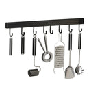 Wall Mounted Kitchen Utensil Rack Aluminum 41cm Space-Saving With Hooks Black