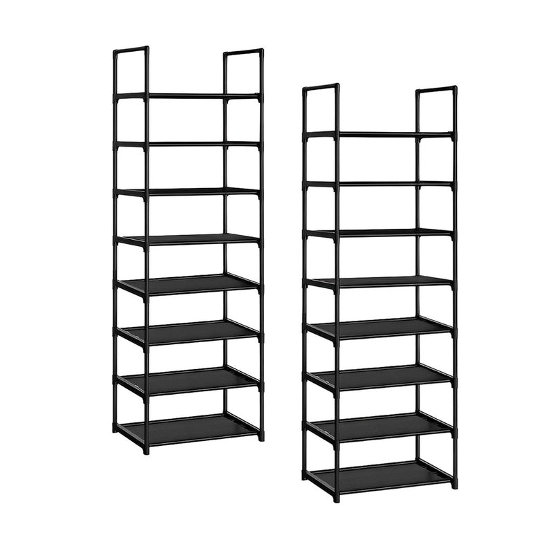 2X 8 Tier Shoe Rack Space Saving Plastic Coated Iron 45x28x140cm Black Handle